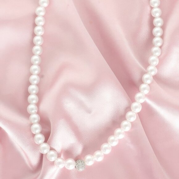 White Pearl Cubic Zirconia Pave Sphere Necklace - Picture 1 of 3